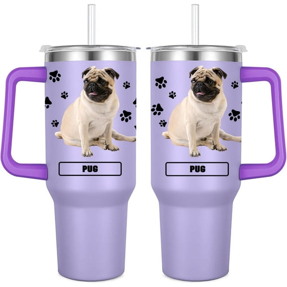 Pug Gift for Dog Owner,40oz Pug Tumbler with Handle Insulated Reusable Stainless Steel Travel Water Bottle (Color 3)