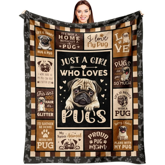 Pug Gifts Blanket 60" X 50" - Pug Gifts for Pug Lovers - Pugs Gifts for Women - Pug Mom Gifts - Puppy Gifts for Girls - Gifts for Pug Dog Lovers - Pug Themed Gifts for Pug Owners - Pug Stuff Decor