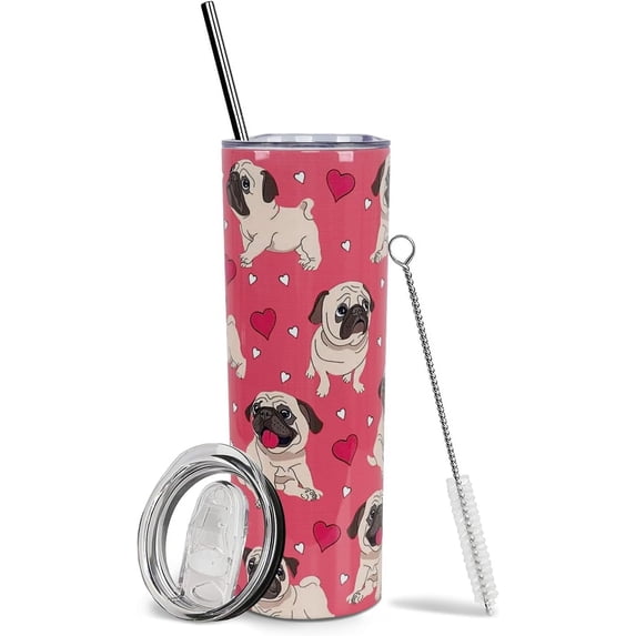 Pug Gifts - Dog Lovers Gifts for Women - Gifts for Dog Mom - Pug Insulated Tumbler - With Straw and Lid 20 OZ