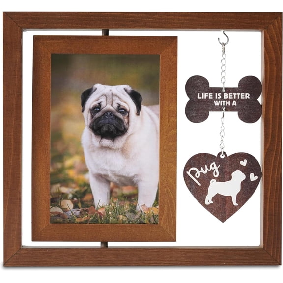 Pug Gifts, Rotating Picture Frame, 4x6 Double-Sided Display Photo Frame, Life is Better with A Pug
