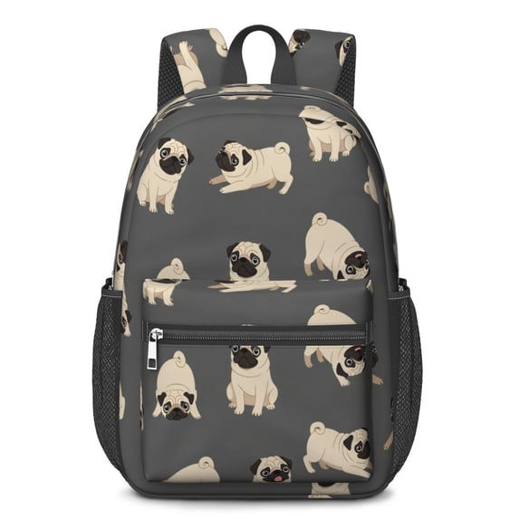 Pug Gray Pattern 17" School Backpacks for Teens,Waterproof Oxford Fabric,S-Shape Padded Straps for School,Travel,Hiking,Camping
