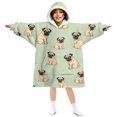 thumbnail image 1 of Pug Green Pattern Lamb Fleece Blanket Hoodies for Teens ,Teens Oversize Sherpa Wearable Hooded Blanket Sweatshirt with Super Pockets, 1 of 6