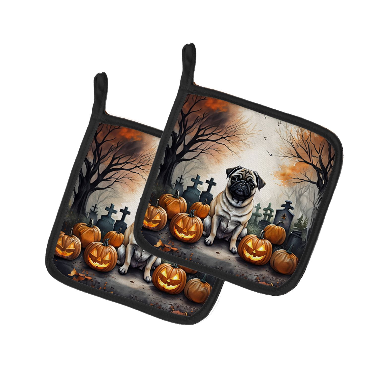 Pug Halloween Pot Holders 7.5x7.5 Inch with Breed Specific Artwork