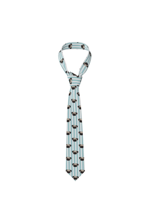 Pug Heads Cute Dogs Striped Men's Formal Necktie Business Suit Accessory Ties for Weddings Banquets Office Gift