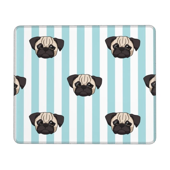 Pug Heads Cute Dogs Striped Mouse Pad Non-Slip Rubber Gaming Mousepad Rectangle for Computers Laptop 8.3 x 10.3 in