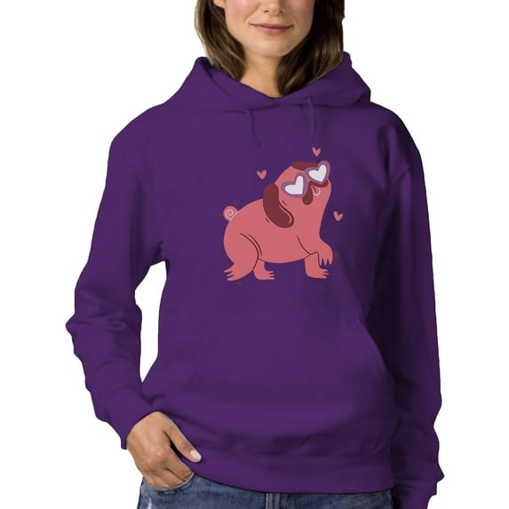 Pug Heart Eyes Hoodie Women -Smartprints Designs, Female 3X-Large