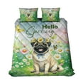 thumbnail image 1 of Pug Hello Spring Time Flower Floral Nature Quilt Bedding Set Dog Lover Gifts 1 Blanket Bed Cover 2 Pillowcases - 02031, 1 of 5