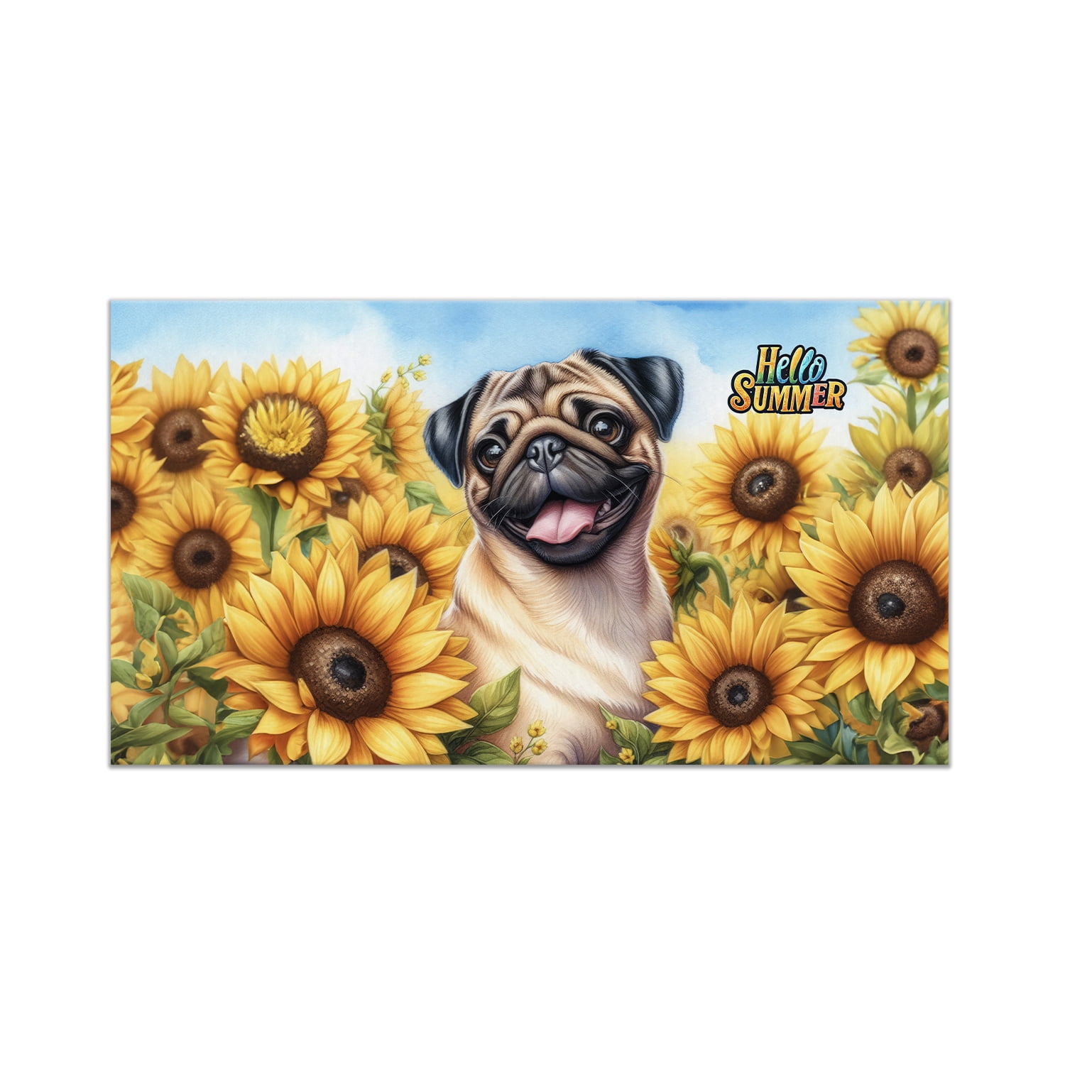 Pug Hello Summer Sunshine Sunflowers Spring Retro Vintage Doormat Dog Lover Gifts Indoor Outdoor Welcome Mat - 00008