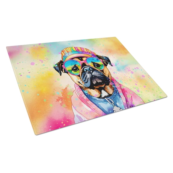 Pug Hippie Dawg Glass Cutting Board Large 12 in x 15 in