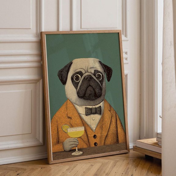 Pug Inange Suit Poster: Anthropomorphic Animal Print