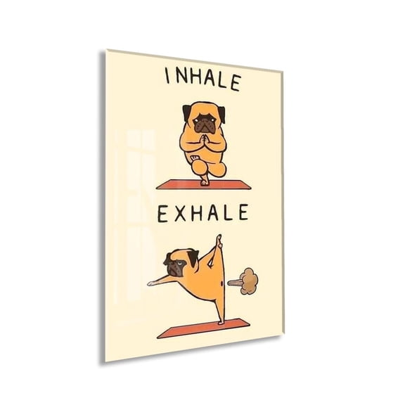 Pug Inhale Exhale Yoga Wall Art Print, Unframed Paper Poster 8x10in