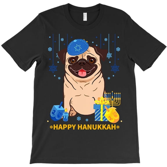 Pug Jewish Pug Dog Menorah Hat Chanukah Hanukkah Jewish Xmas Pug Themed - Eco-friendly InkPerfect for Any Occasion G33941 Unisex T-Shirt, Up to Size 5XL