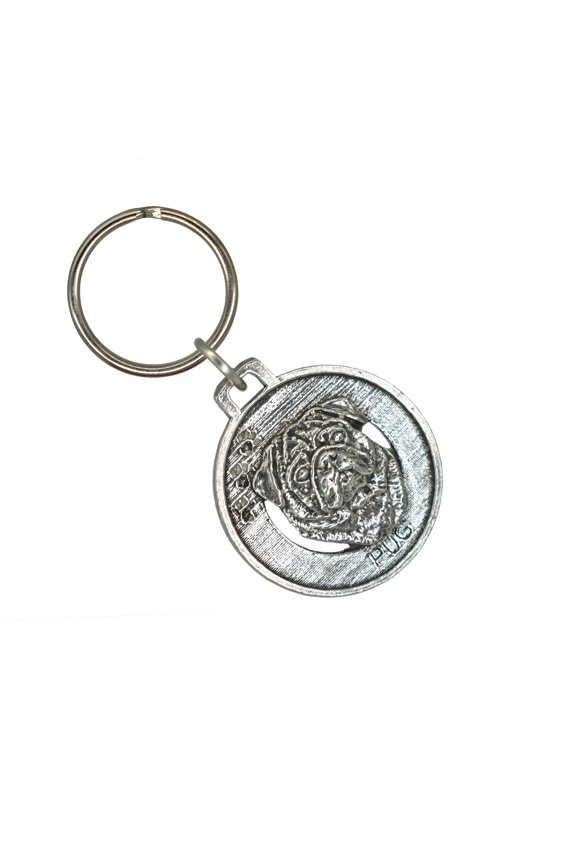 Pug Keychain, D148KC, 1 1/2 Inch, Dog, Toy Breed, Metal, Pet, Gift, Handmade in the USA, Array of Dog Designs Available, 100% American Made