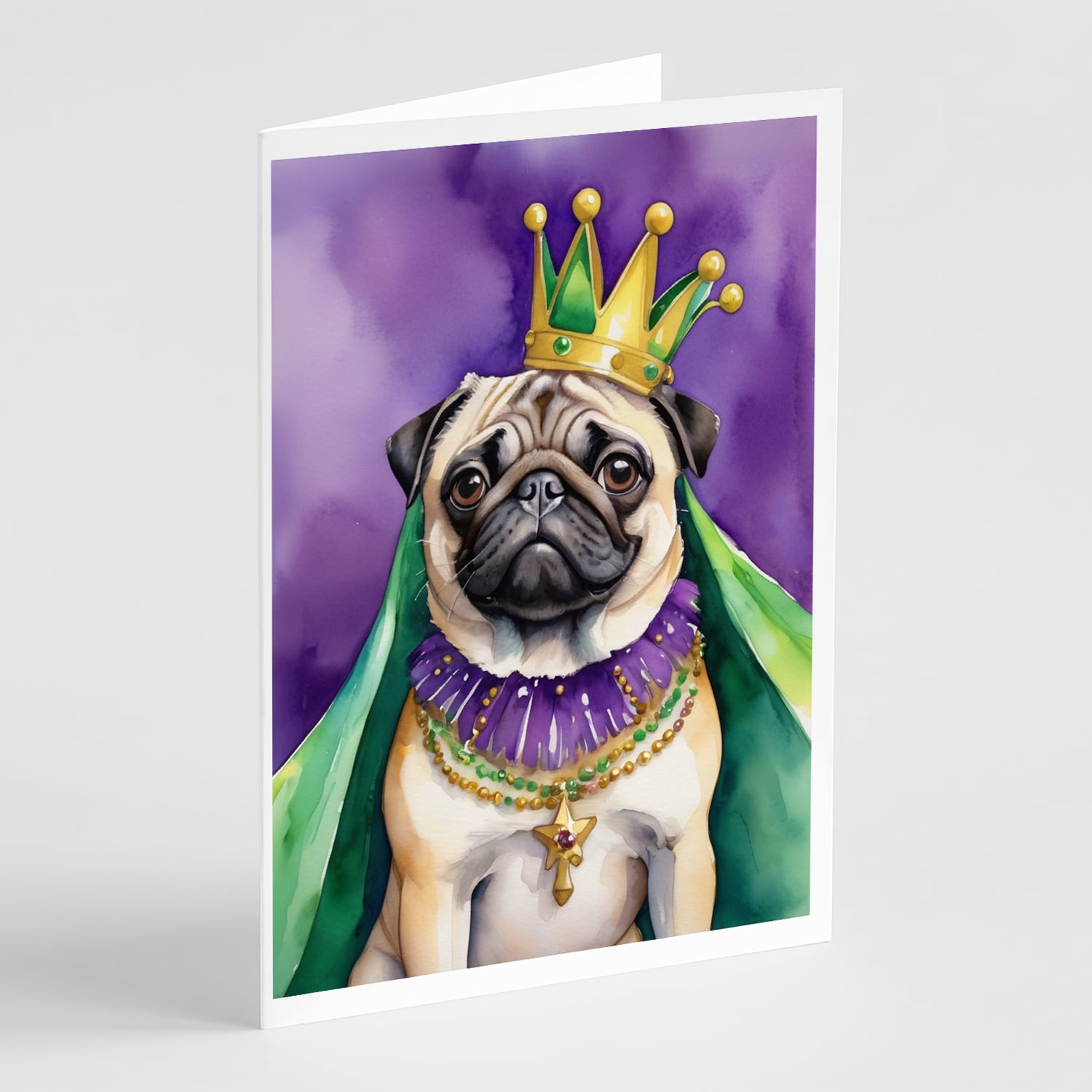 Pug King of Mardi Gras Greeting Cards Pack of 8 7 in x 5 in