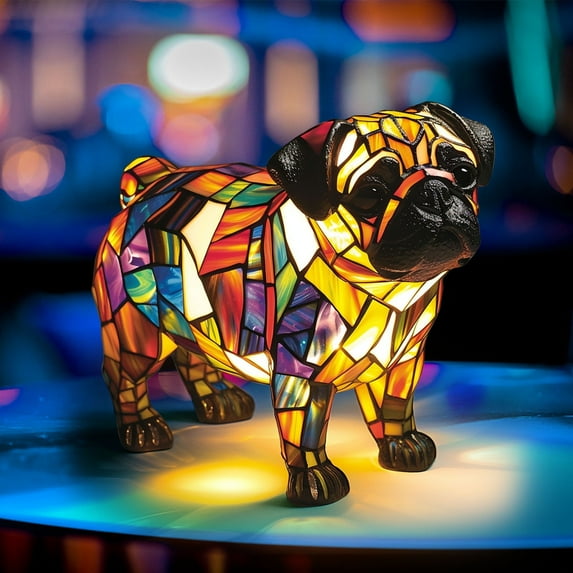 Pug Lamp, Dog Series Art Night Light, Colorful Pet Dogs Themed Led Table Lamps, Vintage Style Pet Memorial Decor with Warm Ambient Glow, Unique Gifts for Dog Lovers