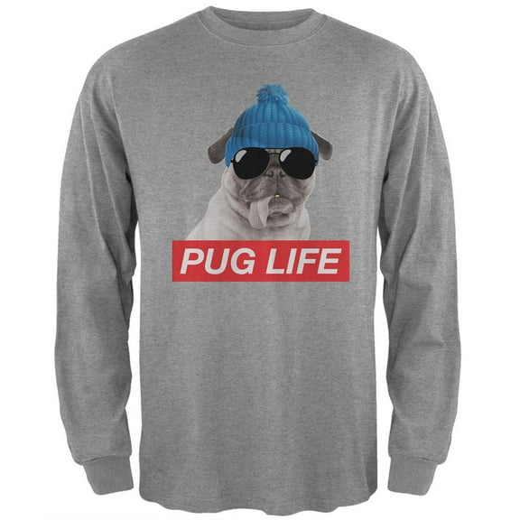 Pug Life Adult Heather Grey Long Sleeve T-Shirt - Medium