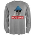thumbnail image 1 of Pug Life Adult Heather Grey Long Sleeve T-Shirt, 1 of 1
