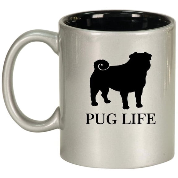 Pug Life Ceramic Coffee Mug Tea Cup Gift for Her, Him, Friend, Coworker, Wife, Husband (11oz Silver)