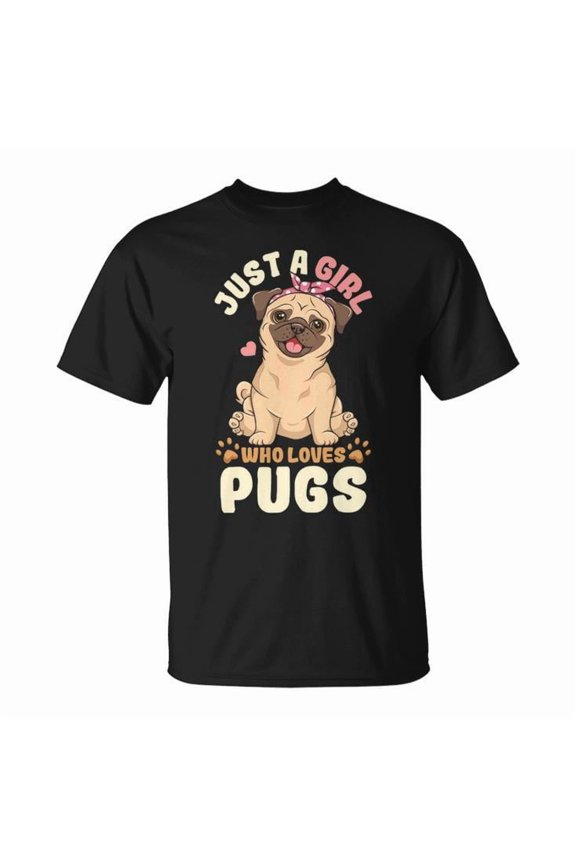 Pug Love Graphic Tee for Women and Girls – Cute Cotton Unisex Adult T-Shirt, Soft Casual Crewneck for Dog Lovers and Everyday Wear, Size M, Color Black