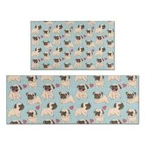 Pug and Love Heart Kitchen Rugs Sets Of 2,Anti Fatigue Kitchen Mat Rugs Non Slip Washable,Decorative Kitchen Floor Mats for Kitchen,Sink,Laundry,17"x30" 17"x47"