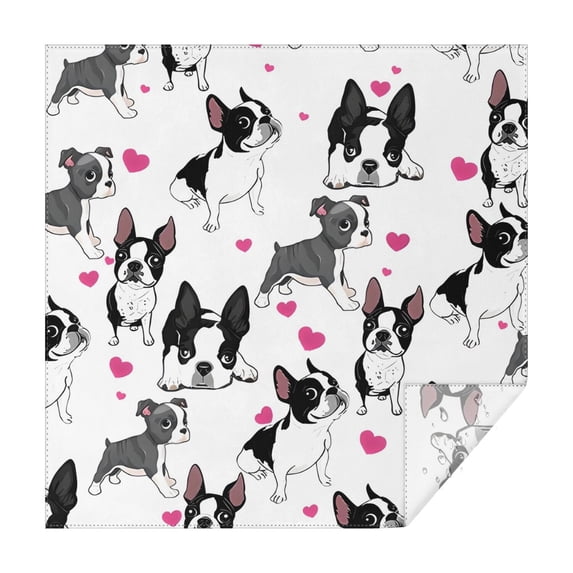 Pug and Love Heart Square Tablecloth,Waterproof Square Table Cover,Wipeable Spillproof Washable Table Cover for Home Kitchen Party Decor 42"X42"(107x107cm)