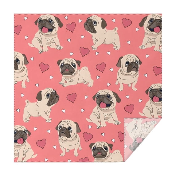 Pug and Love Heart Square Tablecloth,Waterproof Square Table Cover,Wipeable Spillproof Washable Table Cover for Home Kitchen Party Decor 42"X42"(107x107cm)