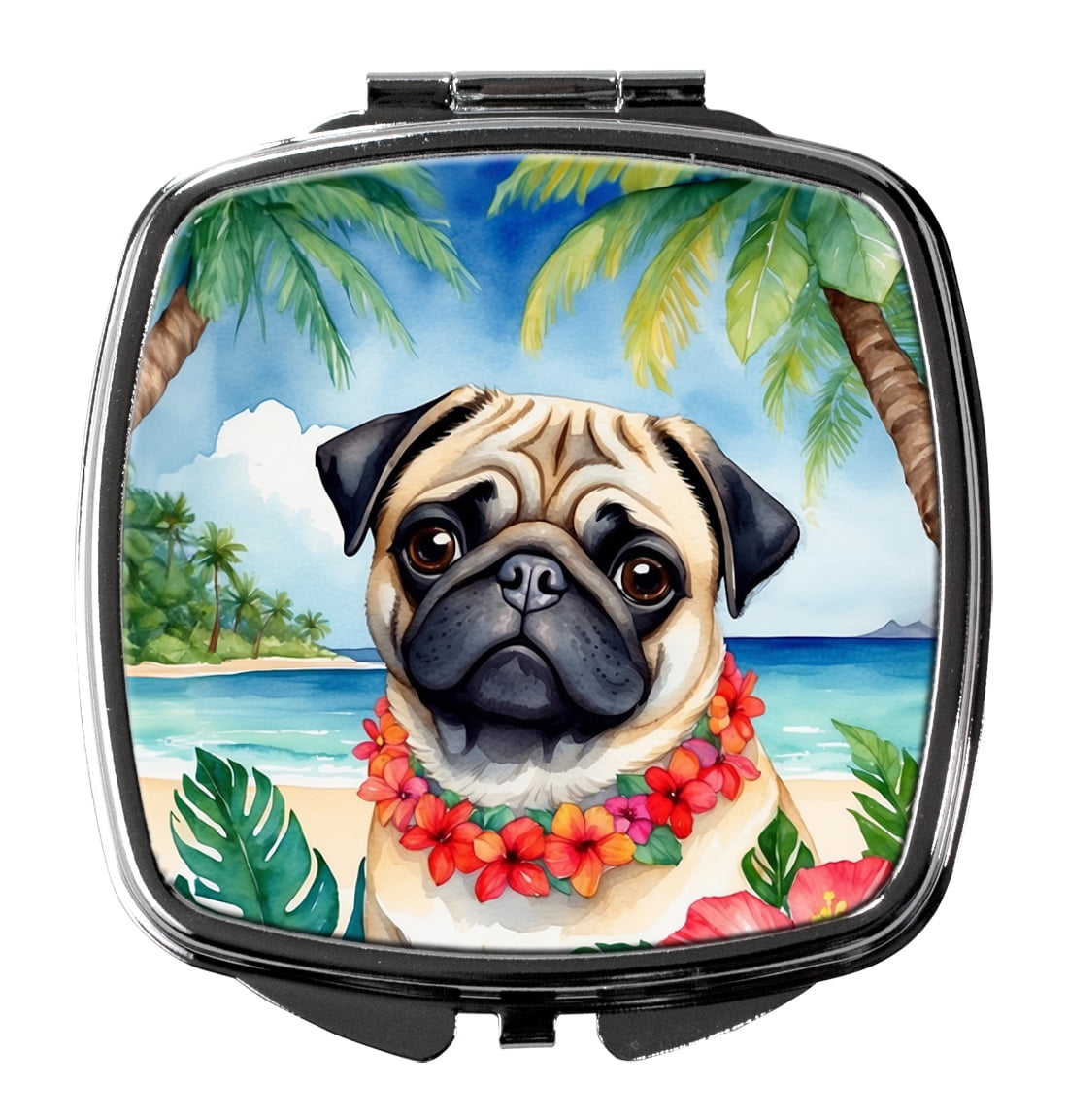 Pug Luau Compact Mirror 2.75 in x 3 in