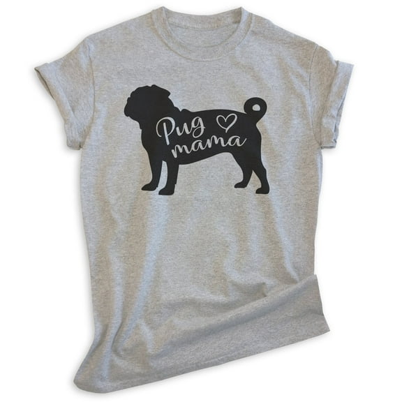 Pug Mama T-shirt, Unisex Women's Shirt, Pug Owner, Best Dog Mama Gift, Heather Gray, X-Large