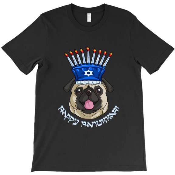 Pug Menorah Hat Hanukkah Chanukah Dog Themed Funny Jewish Holiday Fun G33209 Unisex T-Shirt, Up to Size 5XL