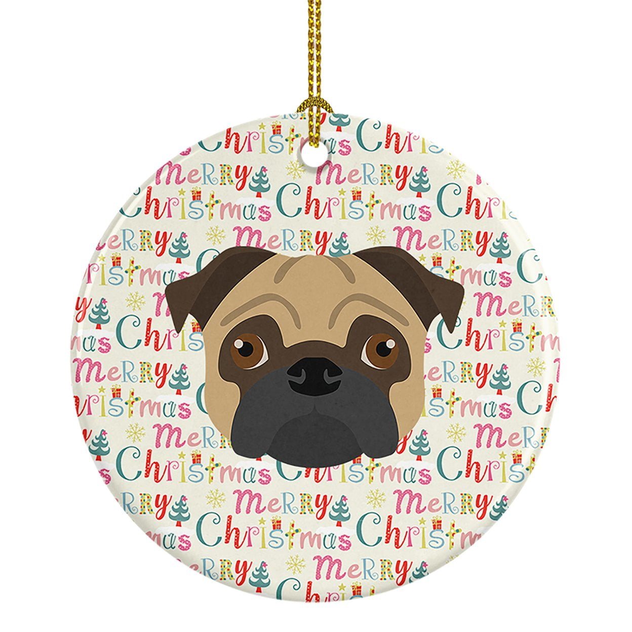 Pug Merry Christmas Ceramic Ornament 2.8 in x 2.8 in