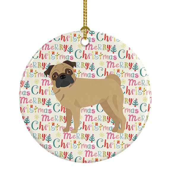 Pug Merry Christmas Ceramic Ornament 2.8 in x 2.8 in