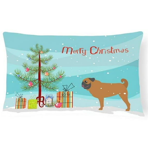 Pug Merry Christmas Tree Canvas Fabric Decorative Pillow