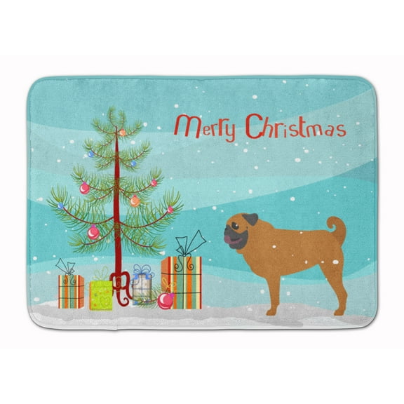 Pug Merry Christmas Tree Machine Washable Memory Foam Mat