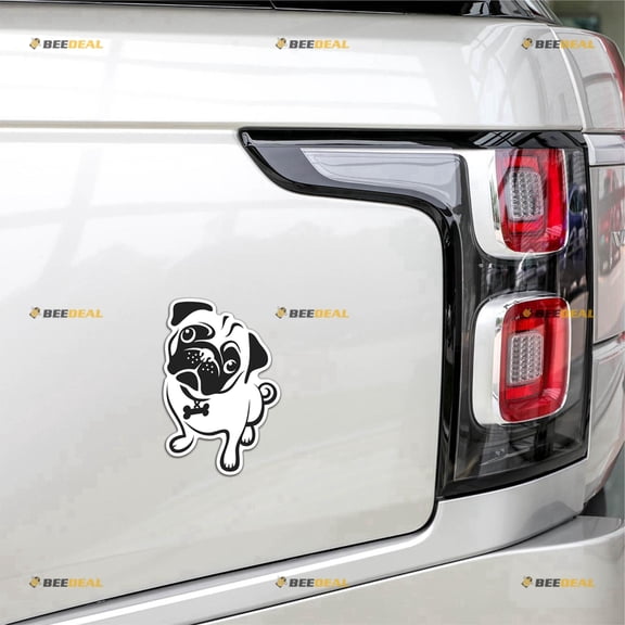 Pug Mom Dad Pug Dog Tilted Head Car Magnet Magnetic Sticker Decal - 2 Pack Reflective 4" - for Truck Door Fridge Reusable Waterproof