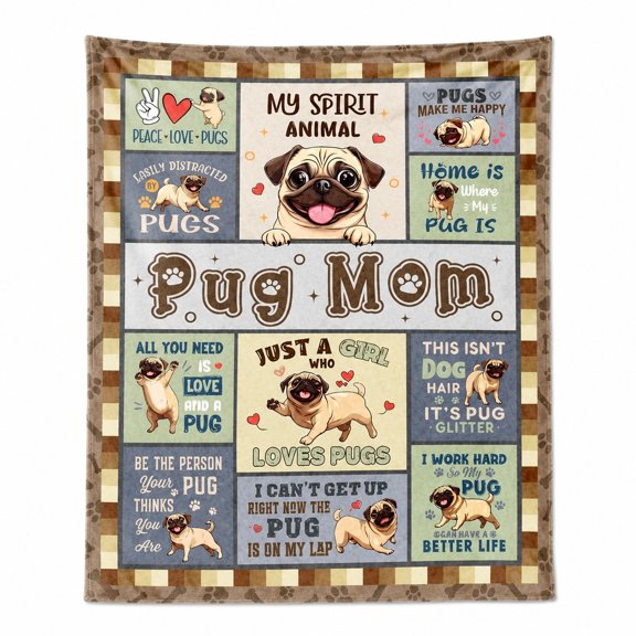 Pug Mom Fleece Throw Blanket, 280 GSM Polyester Dog Lover Gift