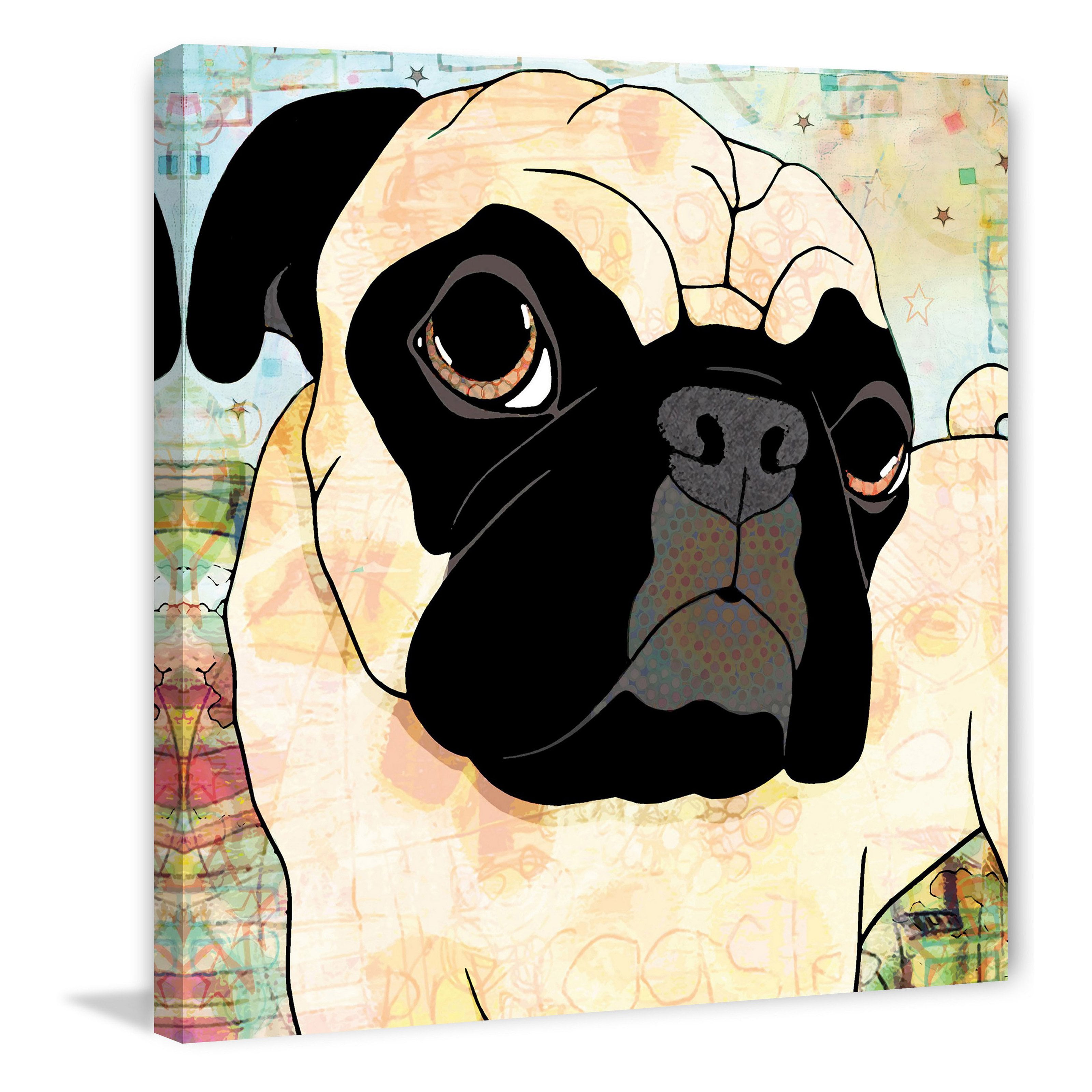 "Pug Mug" Painting Print on Wrapped Canvas