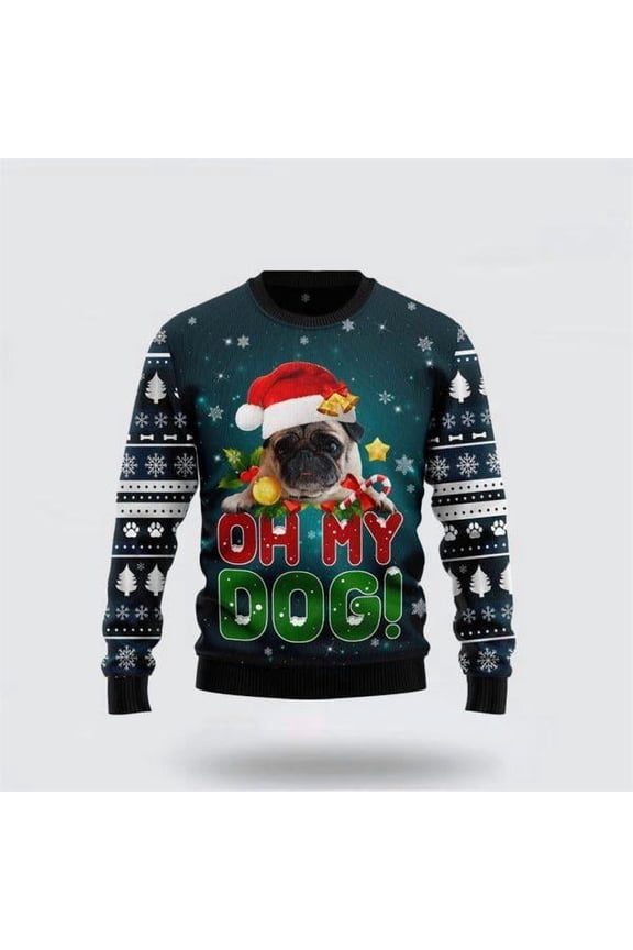 Pug Oh My Dog Funny Family Christmas Holiday Sweater – Dog Lover Christmas Sweater
