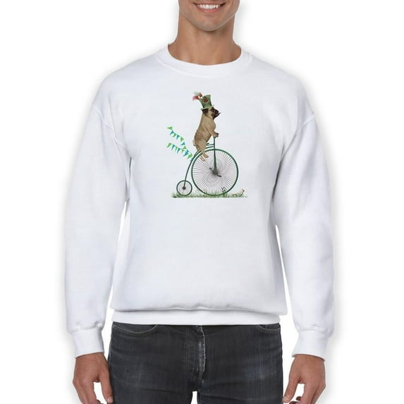 Pug On Penny Farthing Sweatshirt Men -Fab Funky Designs, Male Medium