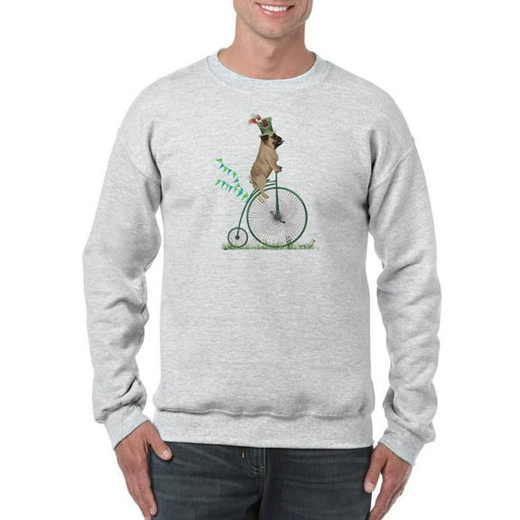 Pug On Penny Farthing Sweatshirt Men -Fab Funky Designs, Male XX-Large