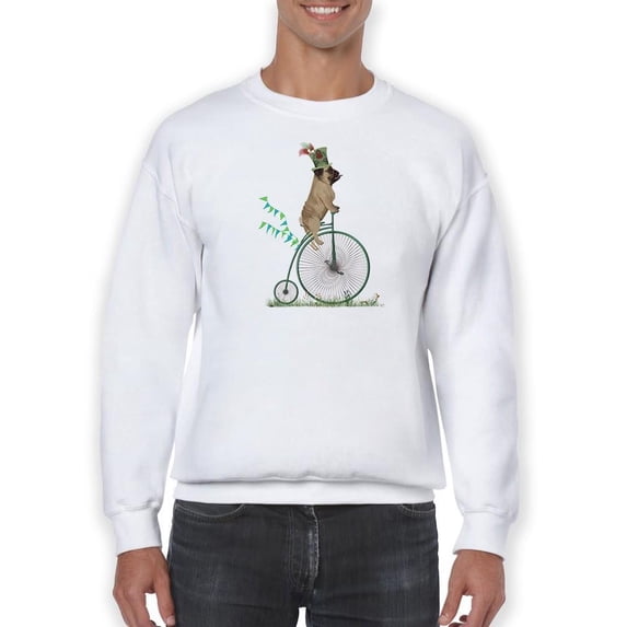 Pug On Penny Farthing Sweatshirt Men -Fab Funky Designs, Male x-Large