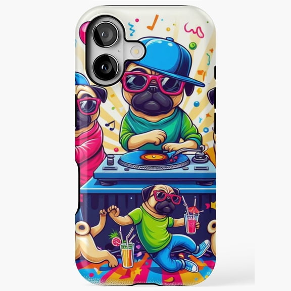 Pug Party Extravaganza Dog Artwork Phone Case 17 16 15 14 13 12 11 Pro Max