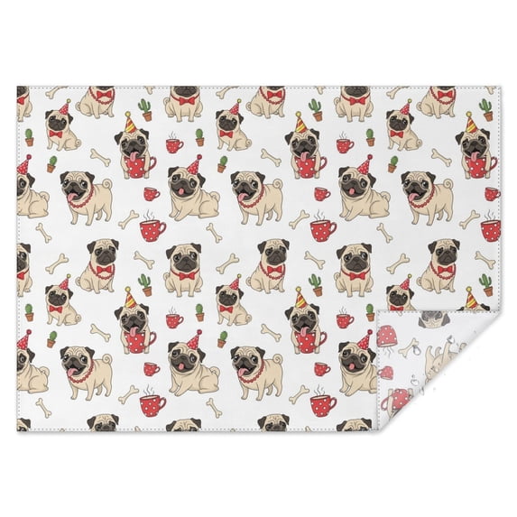 Pug and Party Hats White Pattern Waterproof Tablecloth, Rectangular ...