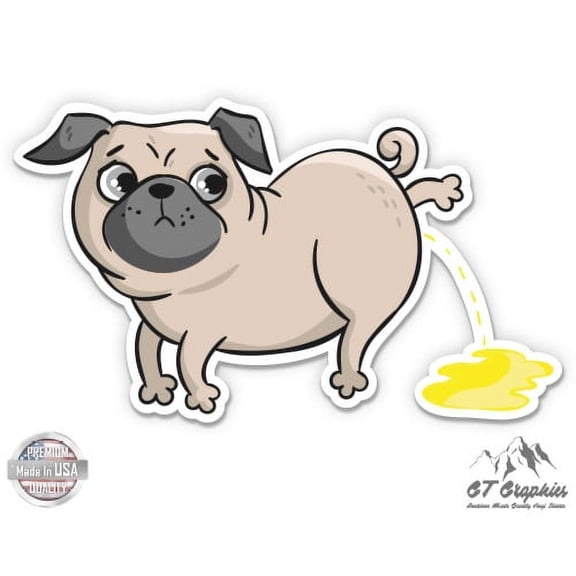 Pug Peeing - 3" Vinyl Sticker - For Car Laptop I-Pad Phone Helmet Hard Hat - Waterproof Decal
