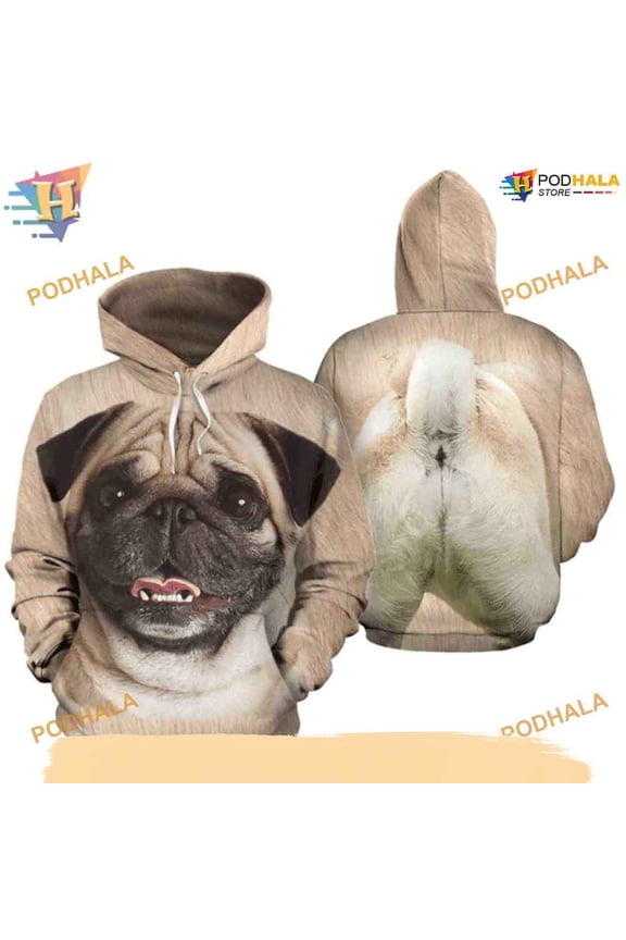 Pug Photo All Over Printed Funny Animal Full 3D Hoodie T-Shirt