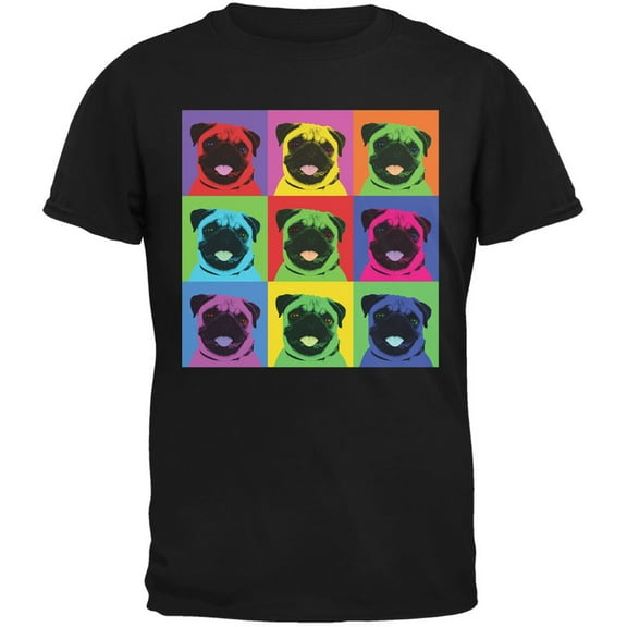Pug Pop Art Repeating Squares Black Adult T-Shirt - Small