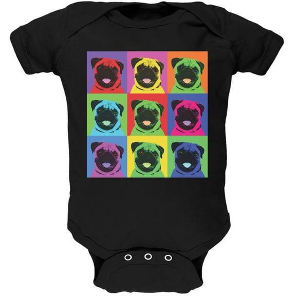 Pug Pop Art Repeating Squares Black Soft Baby One Piece - 6 month