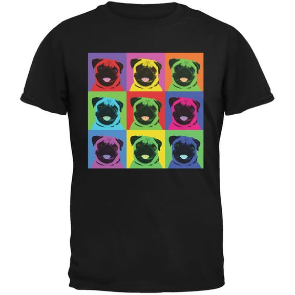 Pug Pop Art Repeating Squares Black Youth T-Shirt - Small(6/8)