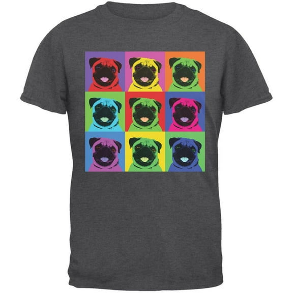 Pug Pop Art Repeating Squares Dark Heather Adult T-Shirt - Small