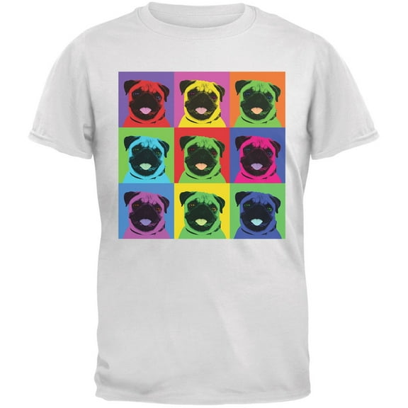Pug Pop Art Repeating Squares White Adult T-Shirt - Large