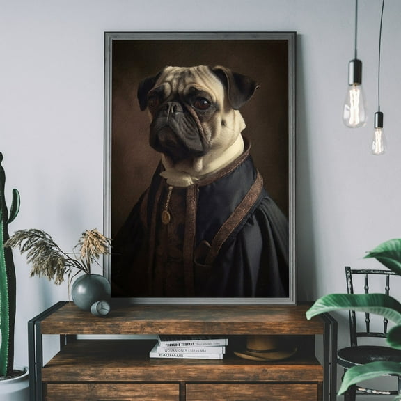 Pug Portrait, Dog In Clothes Picture, Altered Art Print, Animal Head Human Body Wall Art, Modern Wall Decor, 8x12 UNFRAMED